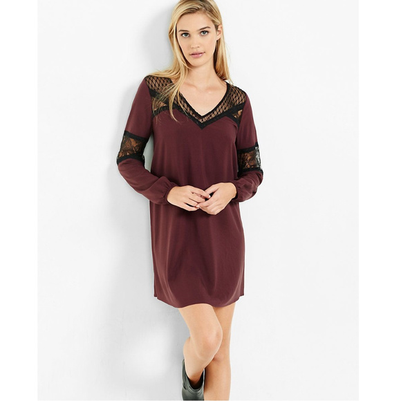 Express Dresses & Skirts - Express lace yoke long sleeve boho shift dress XS